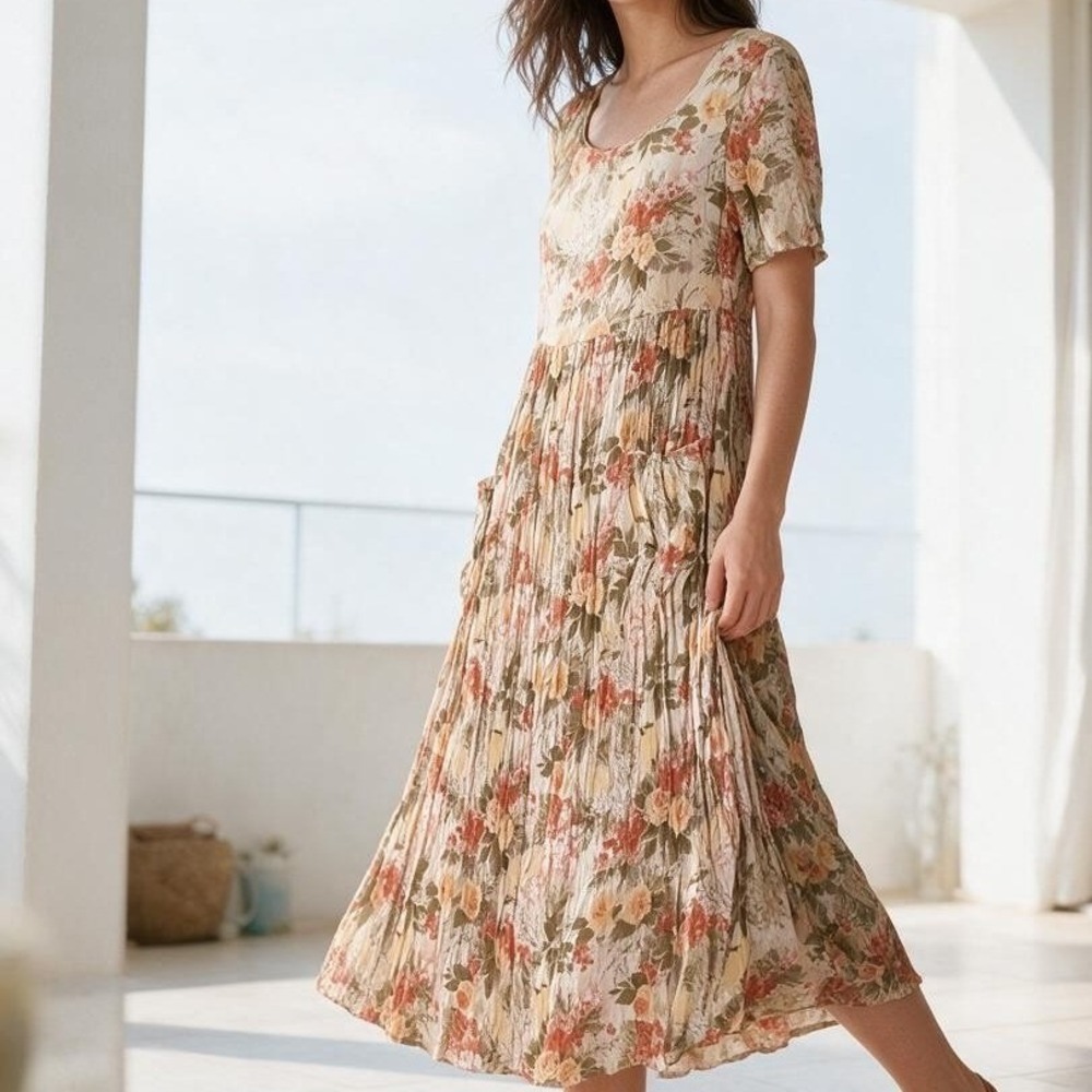 Vintage Grunge Laurence Gottesman Floral Broomstick Maxi Dress One Size 90s